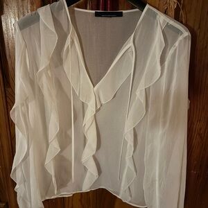 White House Black Market Sheer White Ruffle Blouse XL